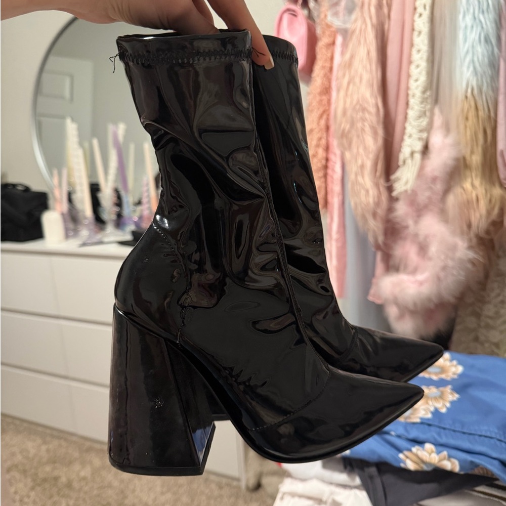 Naked Wolfe Glossy Black Heeled Boots - Picture 6 of 6